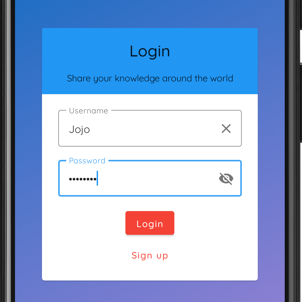 Login page